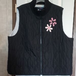 Black Quilted Vest with Pink Floral Accents